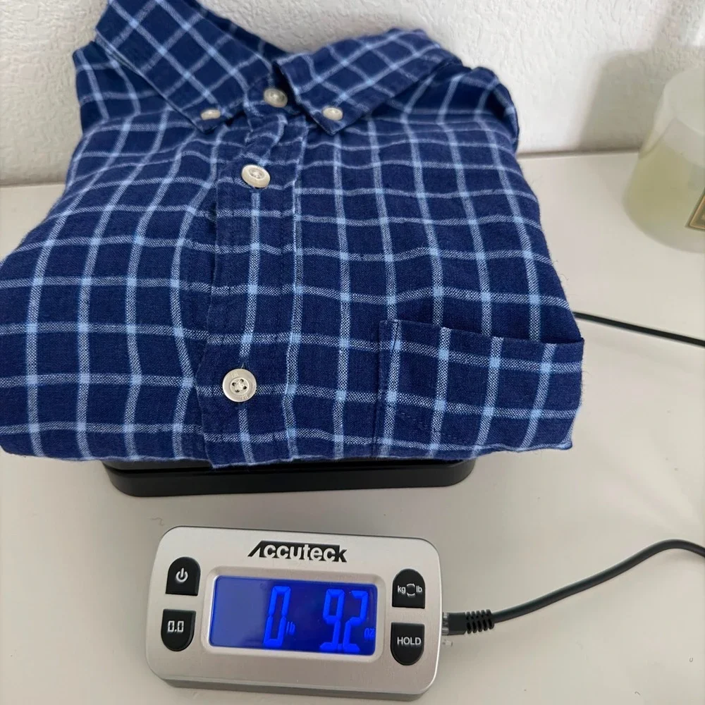 Banana Republic Camden Men Shirt M 100$ Linen Windowpane Plaid Blue EUC